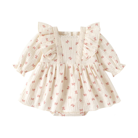 Robe-body rose à manches longues pour bébé fille